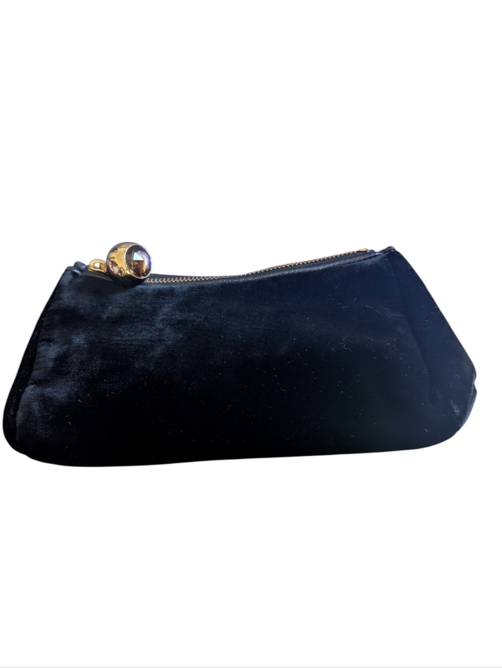 Henri Bendel  Black Velvet Clutch with Gold Orb Pull